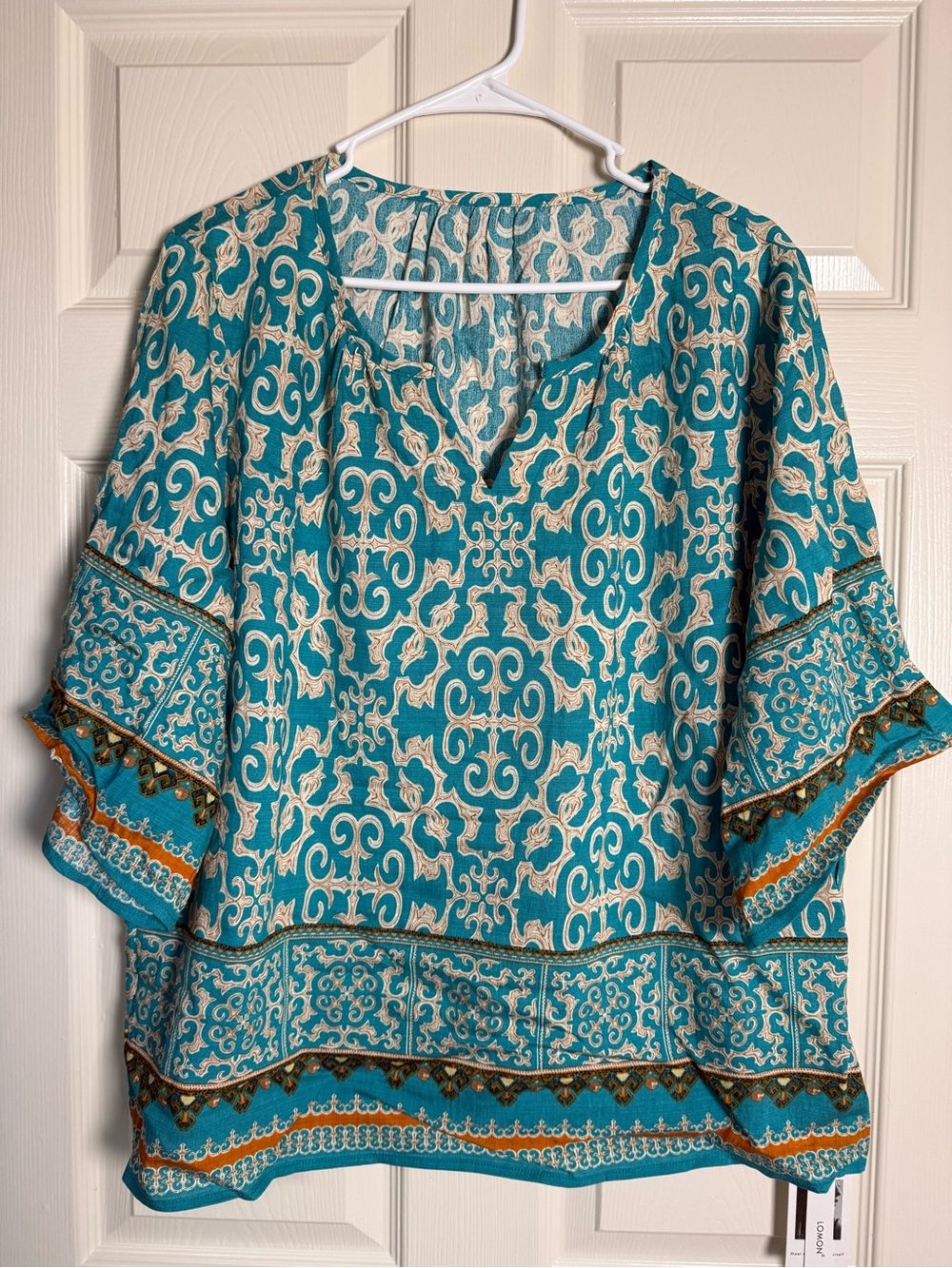 Teal Printed Women's Tunic with Split Neck